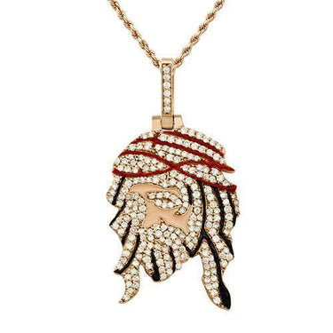 Diamond Two Side Jesus Head Pendant in 14k Rose Gold 2.75 Ctw